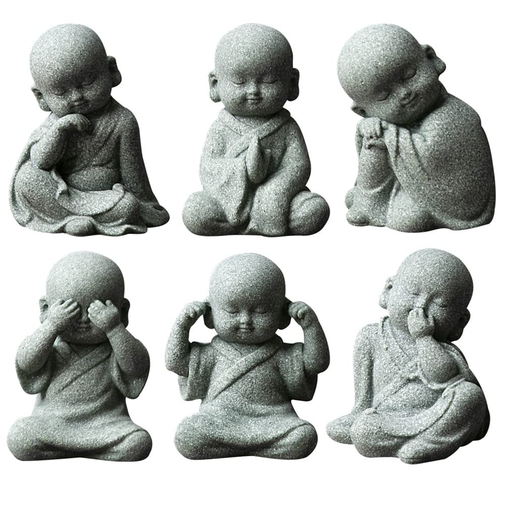 ZYWUOY Lot de 6 décorations en résine pour aquarium - Petit Bouddha de la sagesse - Bonsaï - Collines artificielles, paysage, statues de Bouddha