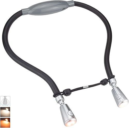 Luz LED de lectura para el cuello, recargable 8 LED 2 modos, cabeza oscilante de brazos flexibles, luz ámbar ajustable de brillo para leer, acampar,
