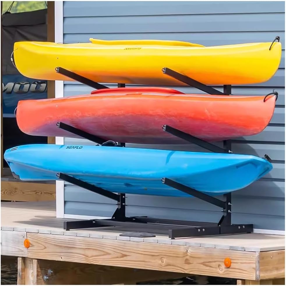 GZHERVICES Heavy Duty Freestanding Kayak Storage Rack for Kayaks, SUPs, Canoes, Surfboards & Paddleboards – Indoor/Outdoor Garage Storage Stand, Durable Multi-Purpose Design(3 Layers)