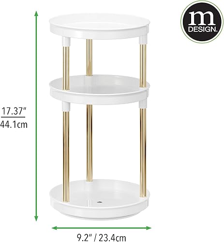 Miniatura 3 de mDesign Spinning Lazy Susan 360 - Organizador de maquillaje giratorio de 3 niveles - Organizador de cosméticos de belleza para tocador de baño,
