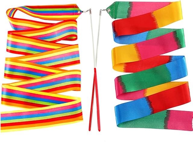 kuou 2 Pieces Dance Ribbons, Rhythmic Gymnastic Ribbon for Kids Dancing Streamers with a Twirling Rod Streamer Baton Art