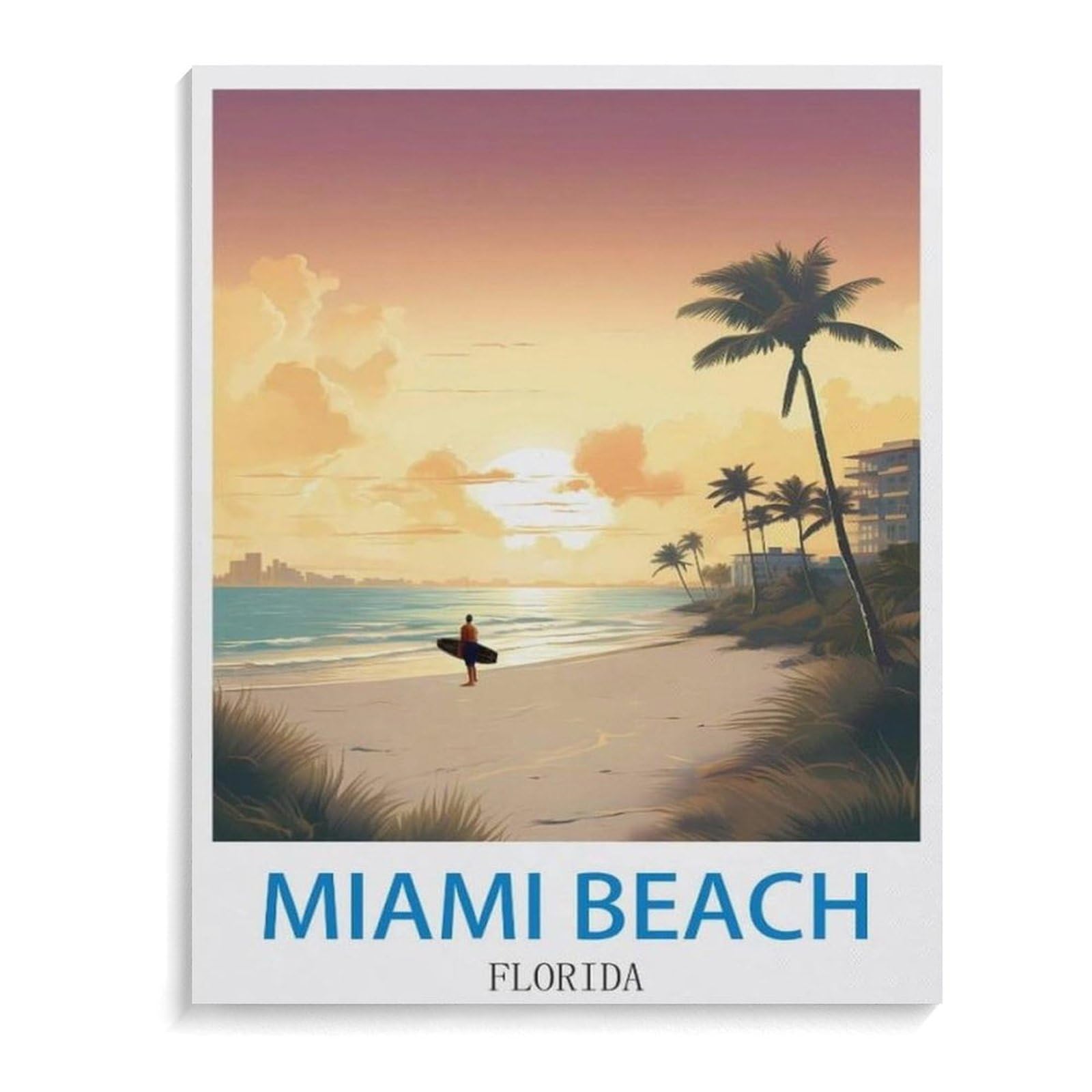 Miami Beach Florida Vintage Travel Poster，Puzzle 1000 Pieces Of Wood Puzzles Suitable For Adults Children Families Stress Relief Puzzle Games（75x50cm）-B57