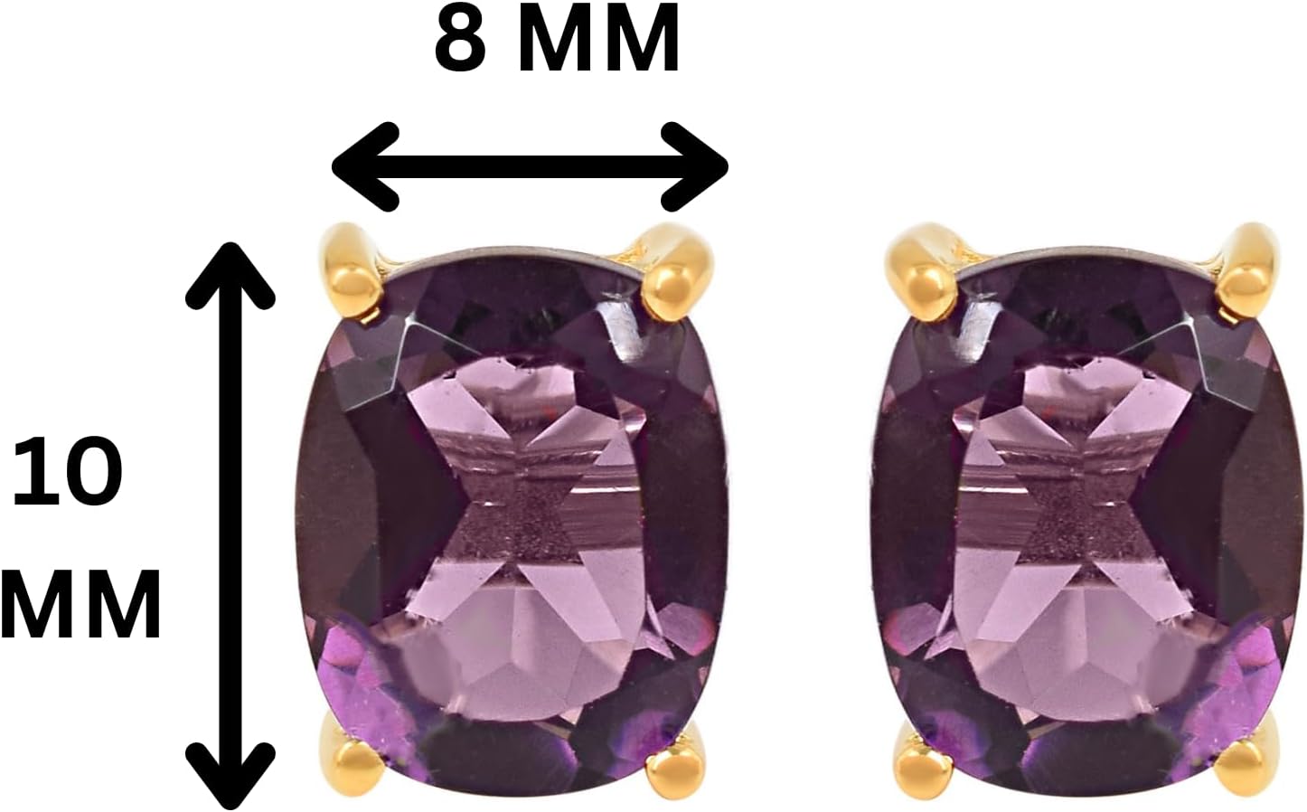 Women's 18K Gold Plated 8x10mm Princess Cut Gemstone Stud Earrings – Birthstone Jewelry for Her – Classic Cushion Studs