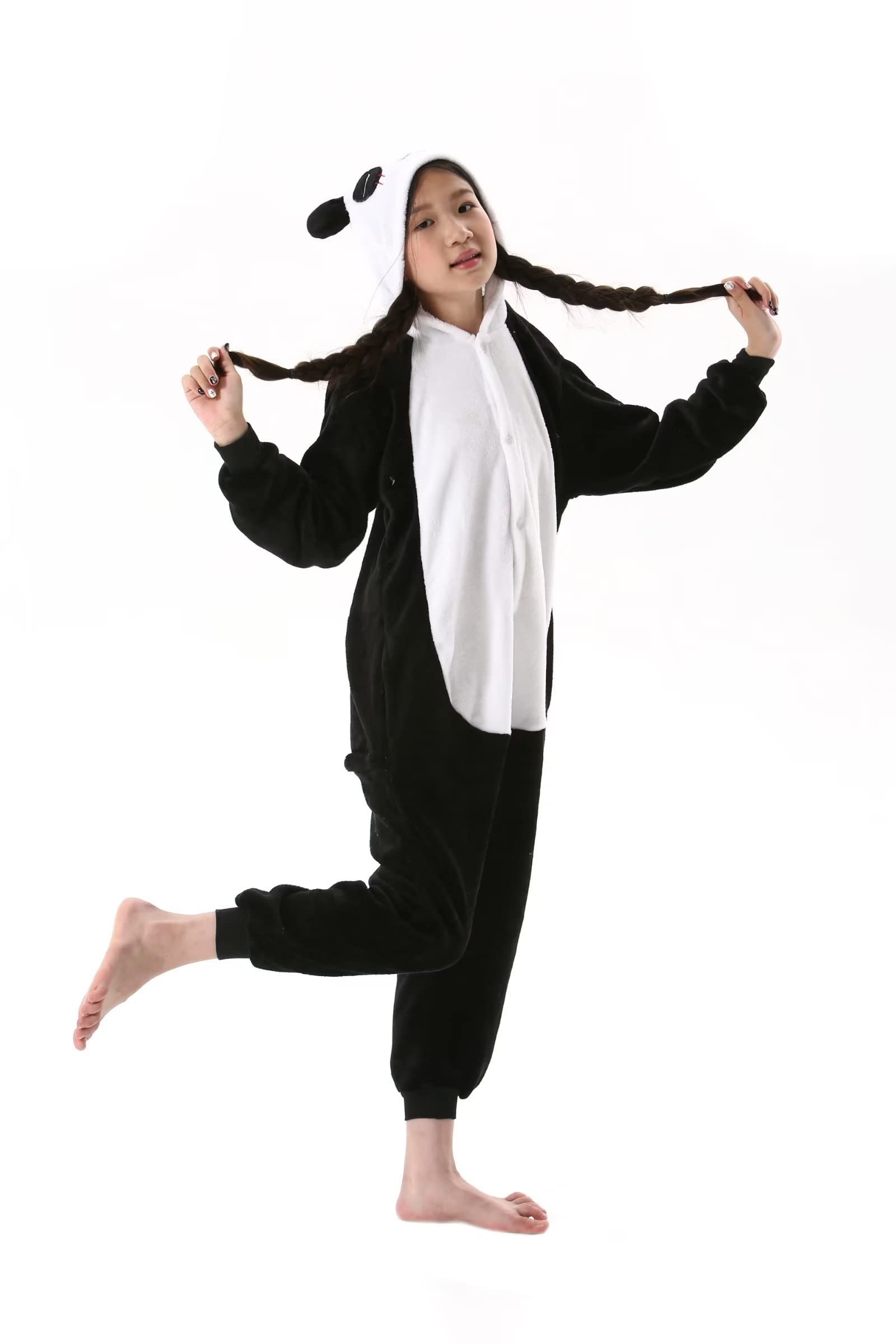 DarkCom Animal Onesie for Kids,Flannel Cosplay Panda Halloween Costume Parent-Child Sleepwear for Girls Boys 12-13 Years - Image 2