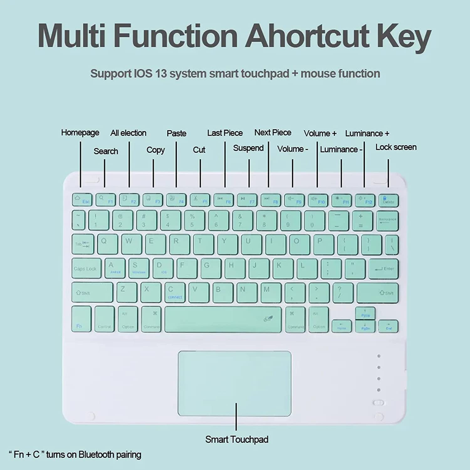 Etui na klawiaturę z myszą Dla iPad Air 5 2022/Air 4 10.9,touchpad 7 kolorów Podświetlana, odłączana klawiatura Bluetooth dla 10.9 calowego iPada Air 5/4 z uchwytem na pióro,Pink