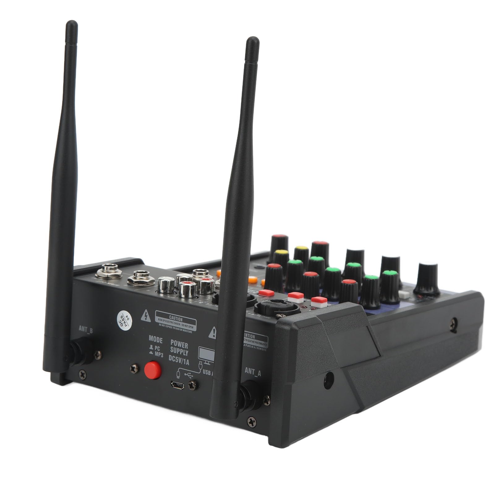 4-kanałowy Metalowy Mikser Stereo Bluetooth z 2 Mikrofonami Bezprzewodowymi Procesor Transmisji na żywo do Małych Występów, Domowego Karaoke, Kontroli Konferencji Metal