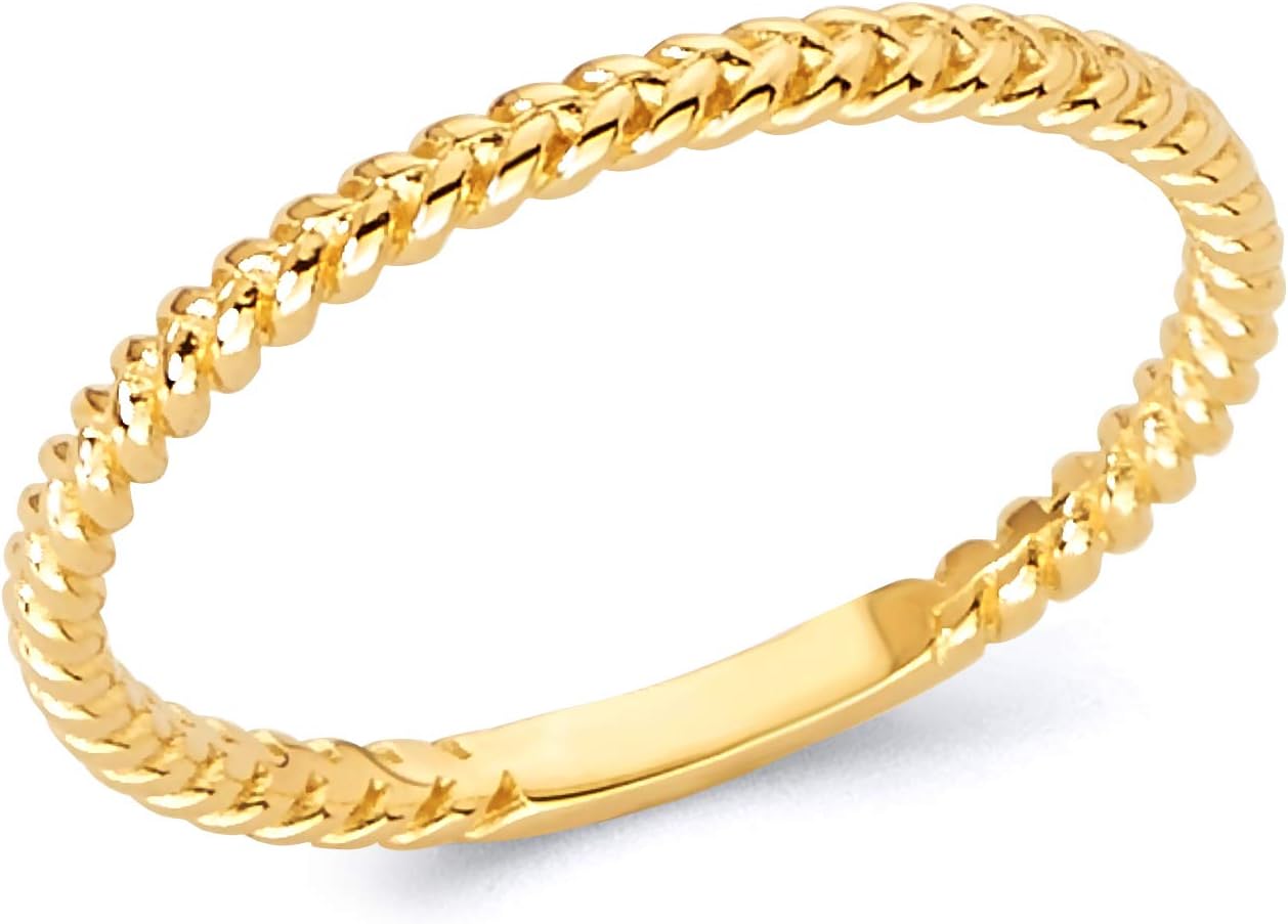 The World Jewelry Center 14k Yellow Gold SOLID Ladies 2mm Braided Shape Stackable Wedding Anniversary Promise Ring Band