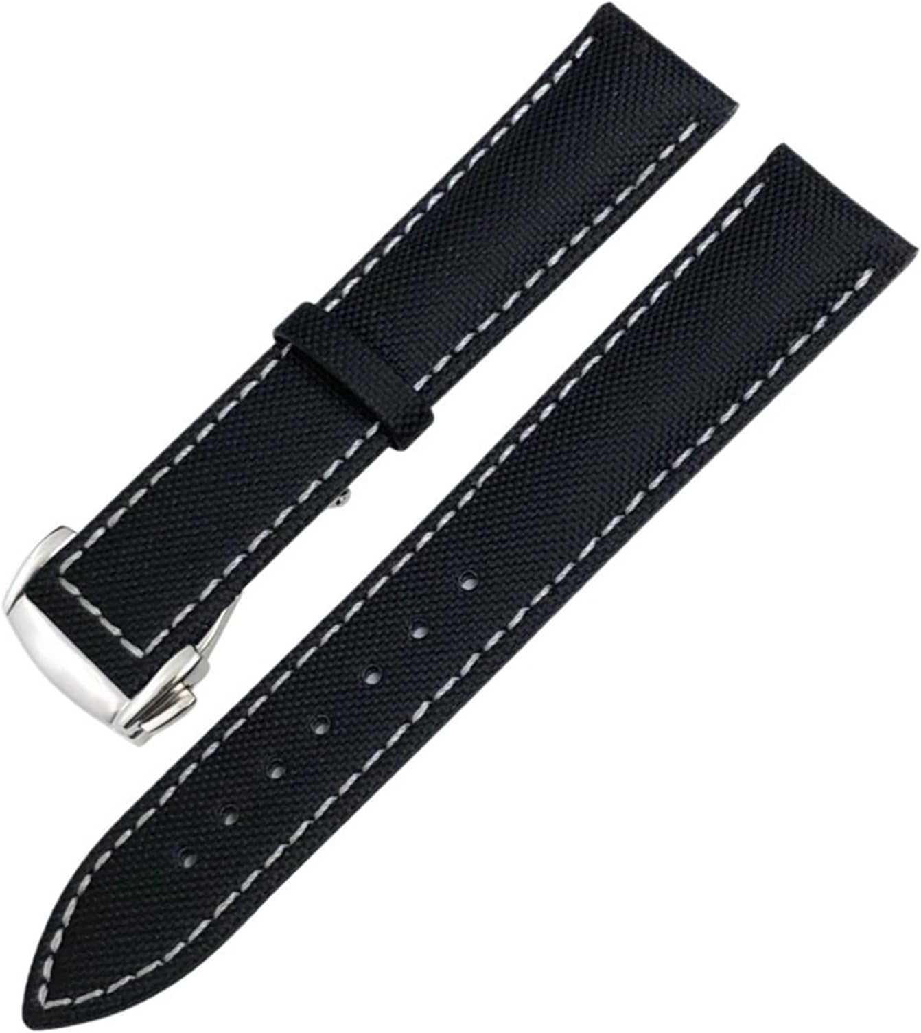 For Omega Planet Ocean Seamaster 300 Speedmaster Fabric Leather Canvas 21mm 22mm Watch Strap 19mm 20mm High Density Nylon Watchbands(Black white Round,20mm)