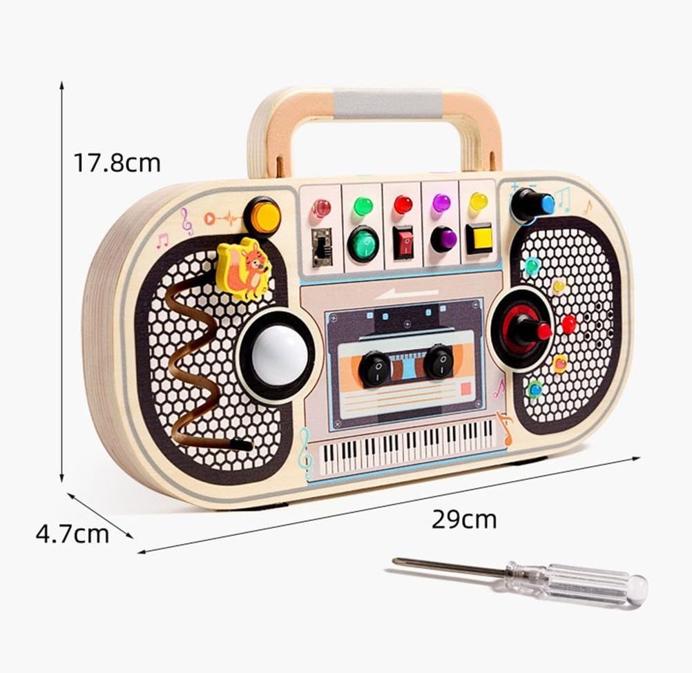 Tablero Ocupado de Madera con Grabadora de Voz LED, Juguete Educativo Montessori Temprano de Circuitos con Luz y Sonido