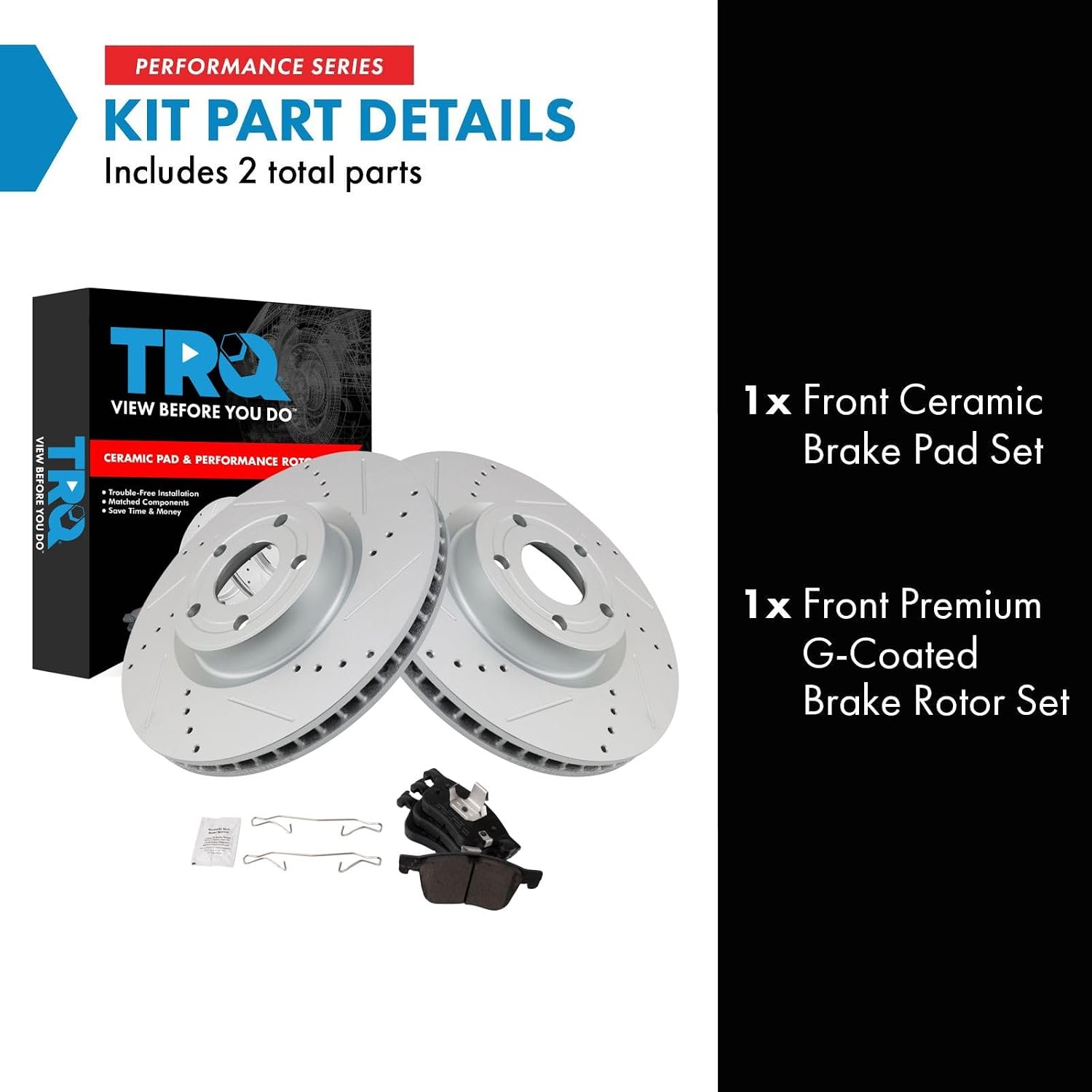 TRQ Front Brake Pad and Rotor Set Ceramic G Coated Rotors Compatible with 2021-2022 Ford Bronco Sport 2020-2022 Escape Lincoln Corsair