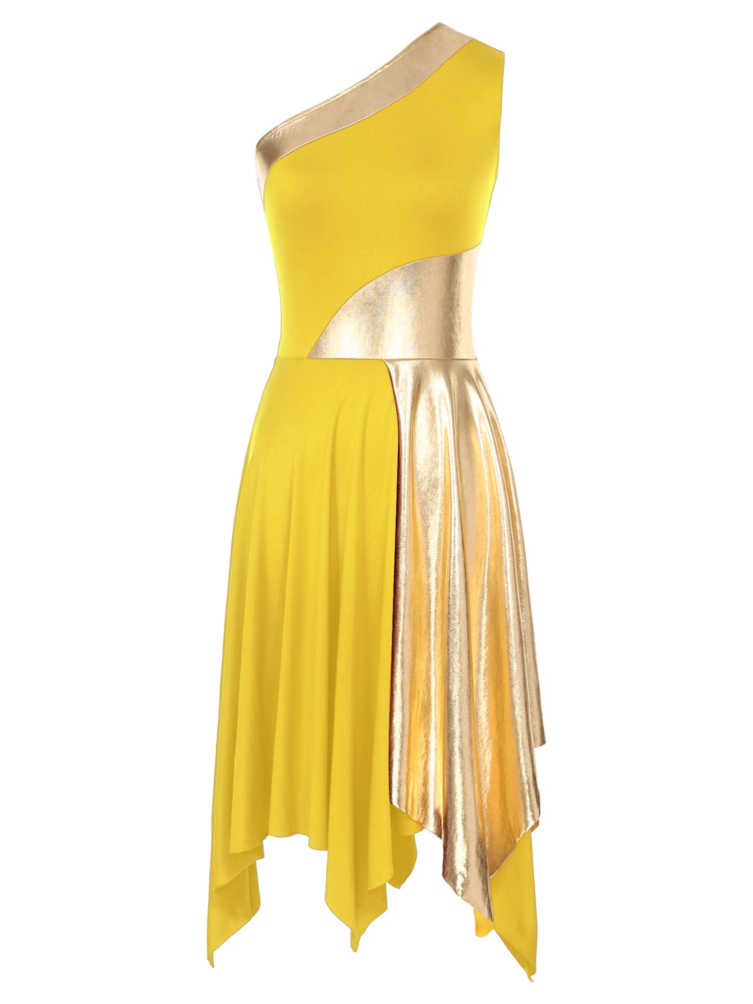 YOOJOOWomen's Metallic Color Block Praise Lyrical Dance Dress Sleeveless Liturgical Worship Tunic Irregular Hem Dancewear