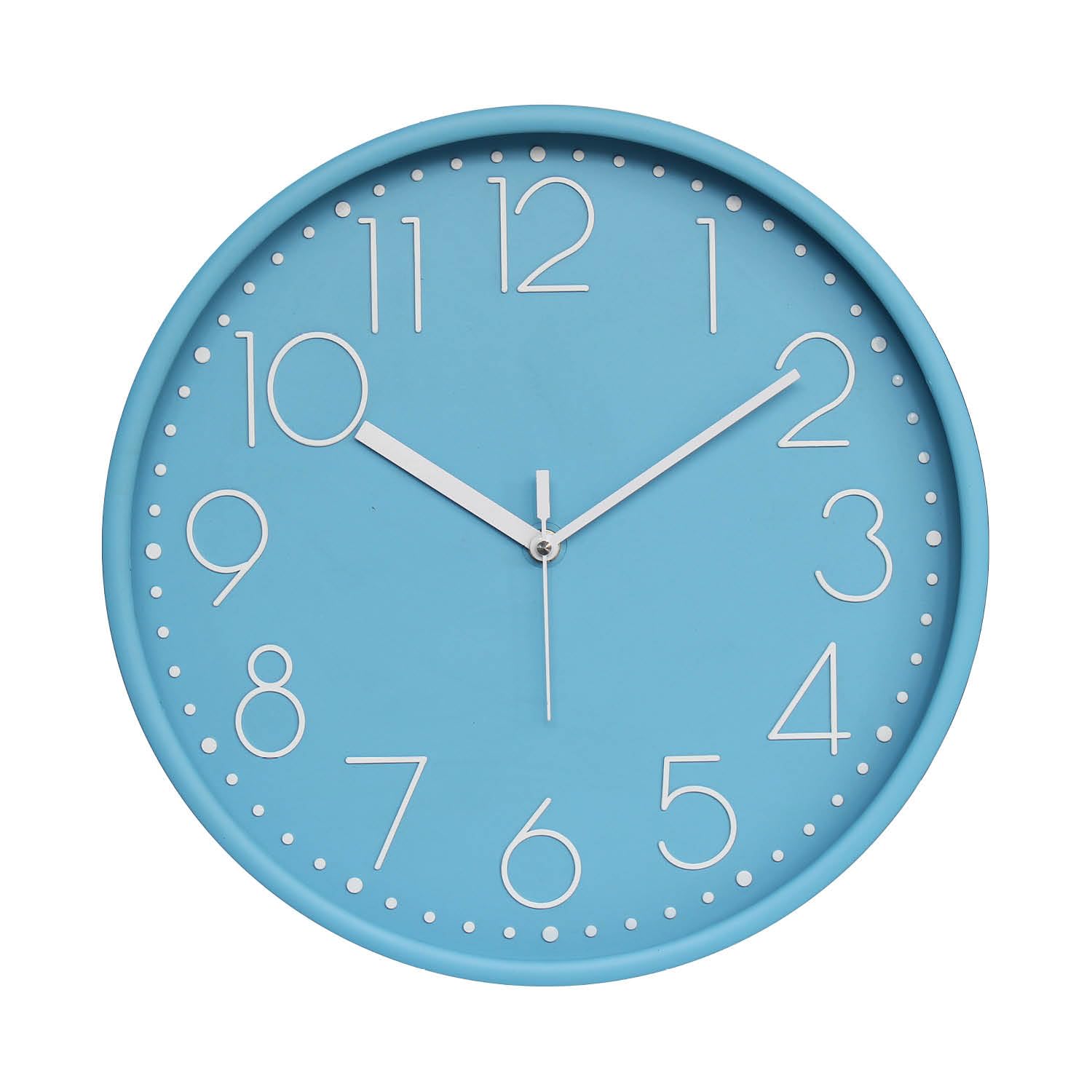 Amazon Brand - Solimo 12-Inch Quartz Plastic Analog Wall Clock | Silent Sweep Movement | Pastel Shade | Embossed Numbers | Glass Cover | Sea Blue | Contemporary Design-image-7