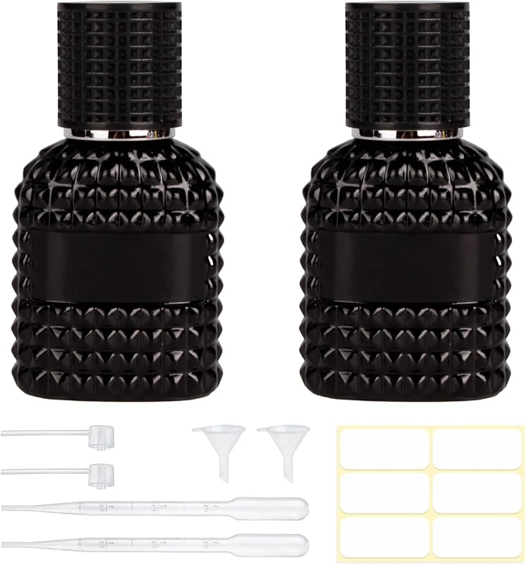 Frascos de Perfume HXRYAGi em Vidro com Spray de Névoa Fina, Recarregáveis, Pretos, 30 mL, Pacote com 2