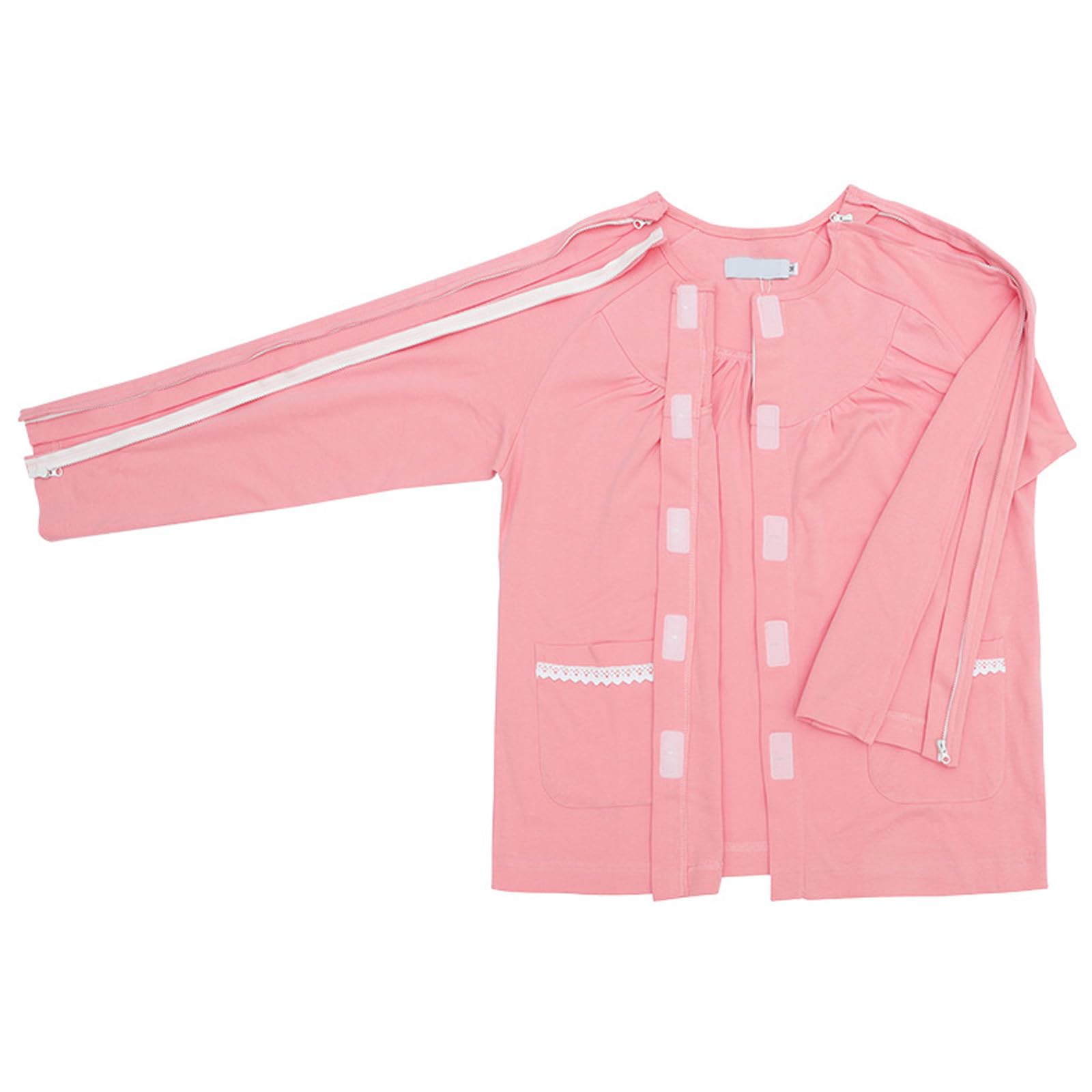 Ropa para el cuidado del paciente, Tear Away Medical Patient Pajamas For Men Women Blue Pink Multiple Sizes(Roze,Large)