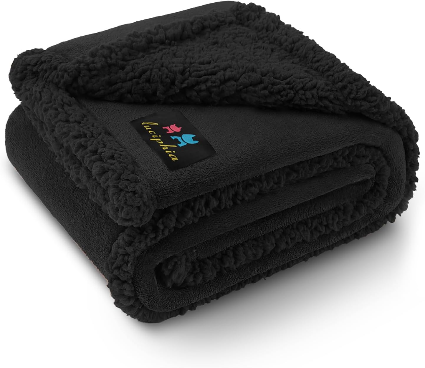 Luciphia Waterproof Pet Blanket, Liquid Pee Proof Dog Blanket for Sofa Bed Couch, Reversible Sherpa Fleece Furniture Protector Cover for Small Medium Large Dogs Cats, Black X-Large(85" x 57")