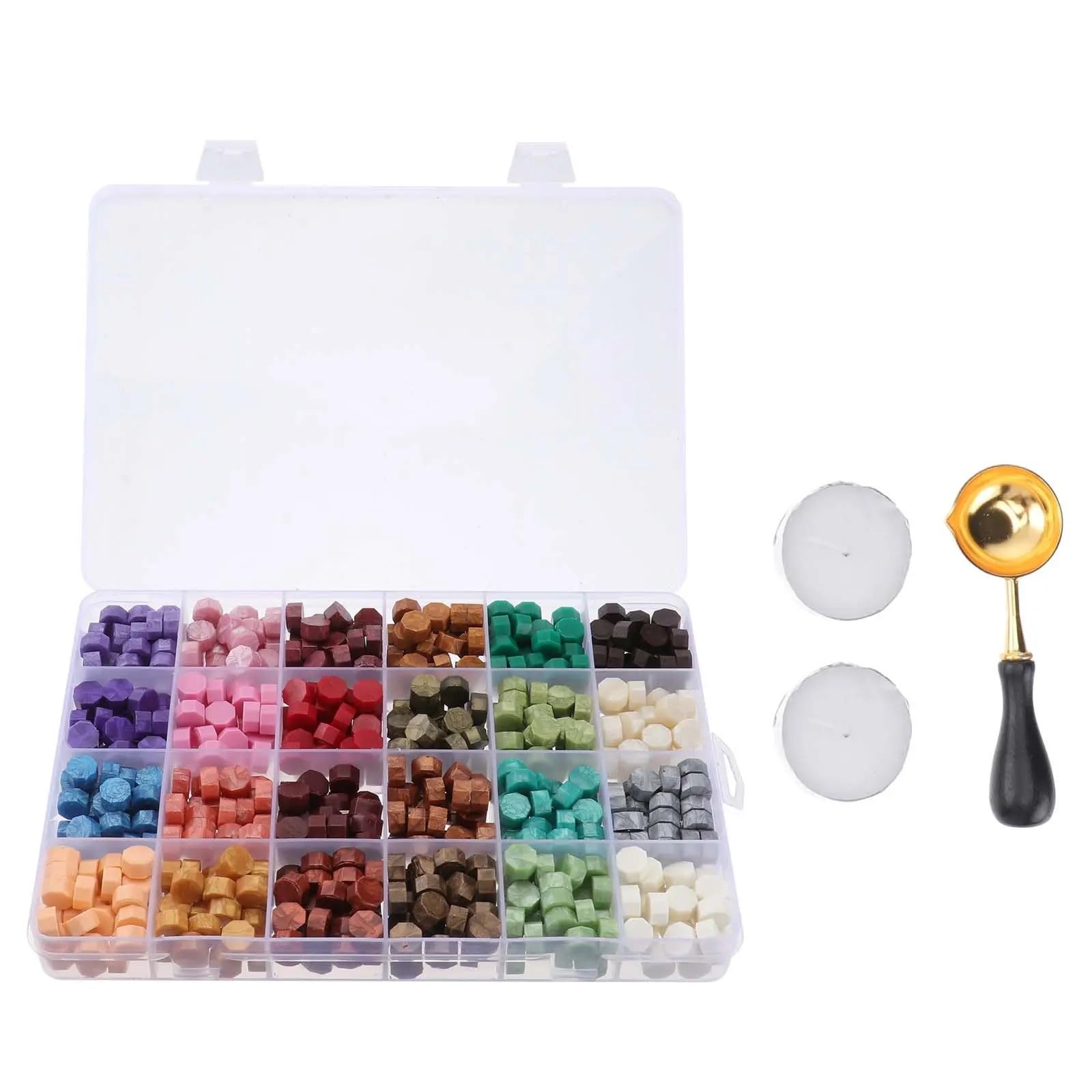 Siegelwachs 600-teiliges 24-farbiges Retro-Wachssiegelperlen-Set | Mit Löffel und Kerzen for Verschließen von Umschlägen, Hochzeitseinladungen, Grußkarten, Basteln