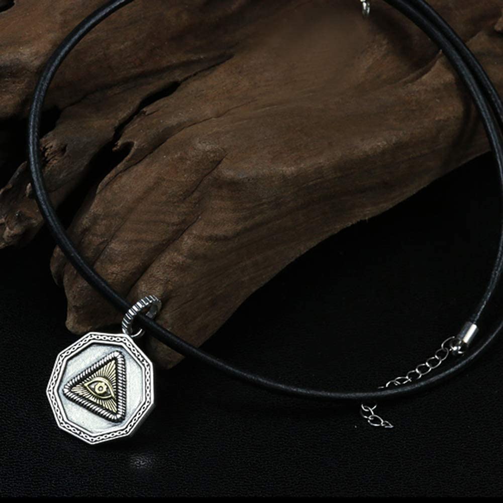 MILEVO Collar con Colgante, Collar de Plata de Ley 925 for Hombre, Collar con Colgante de joyería, Collar Negro for Hombres y niños con Longitud de Cuerda de Cuero, Cadena de Plata de 27,6 Pulgadas