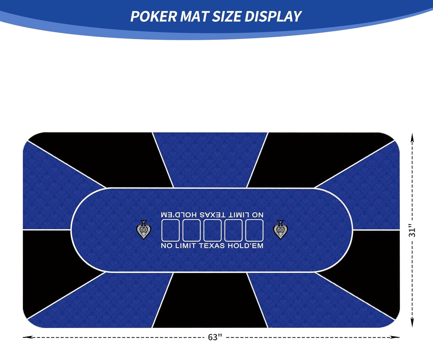 nuveti 63 x 31 Foldable Texas Poker Card Tabletop Layout Portable Anti-Slip Rubber Board Game Mat Poker Table Mat 8-10 Players Texas Hold'em Poker Mat