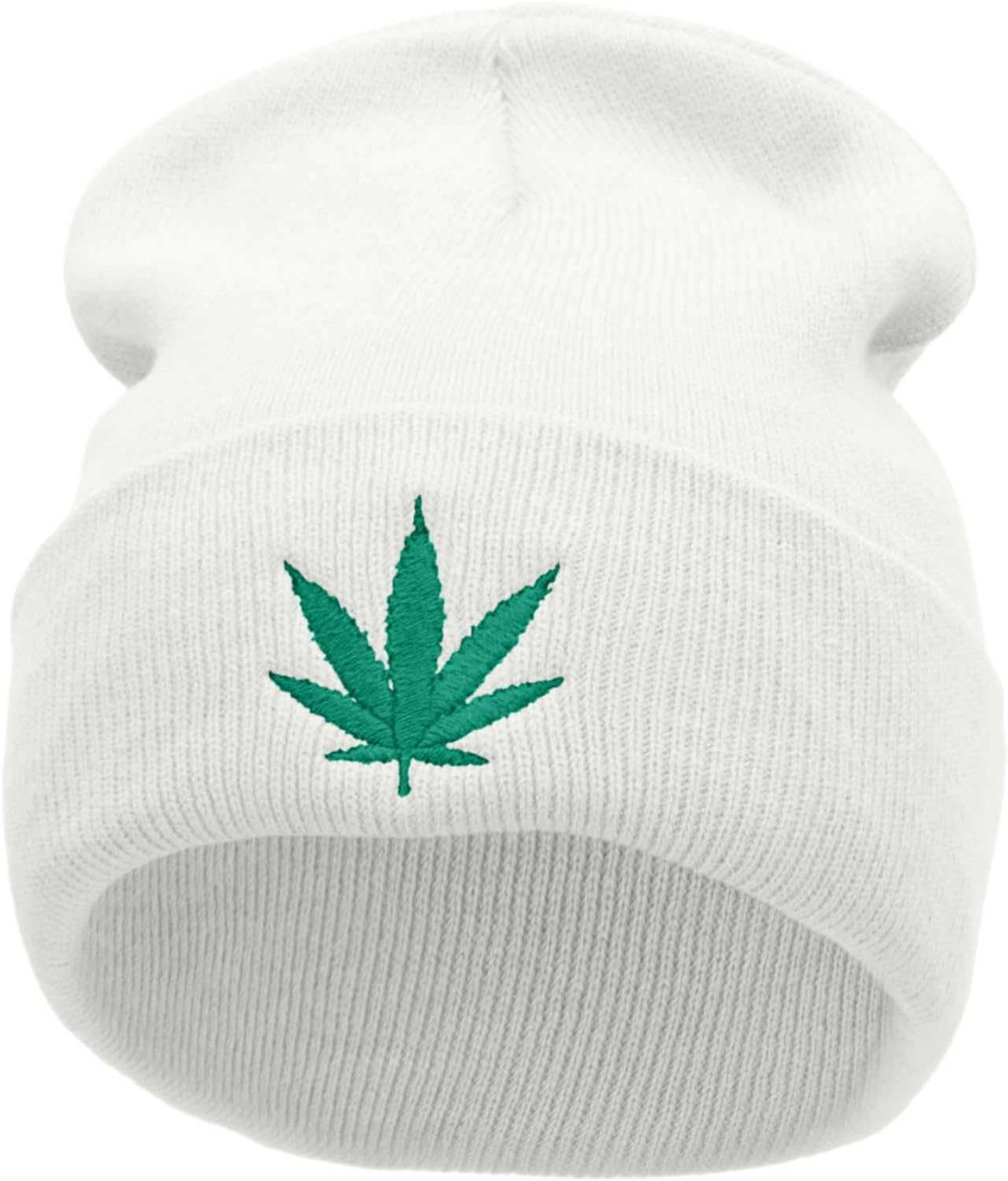 Marijuana Leaf Embroidered 12 inch Acrylic Cuffed Long Beanie