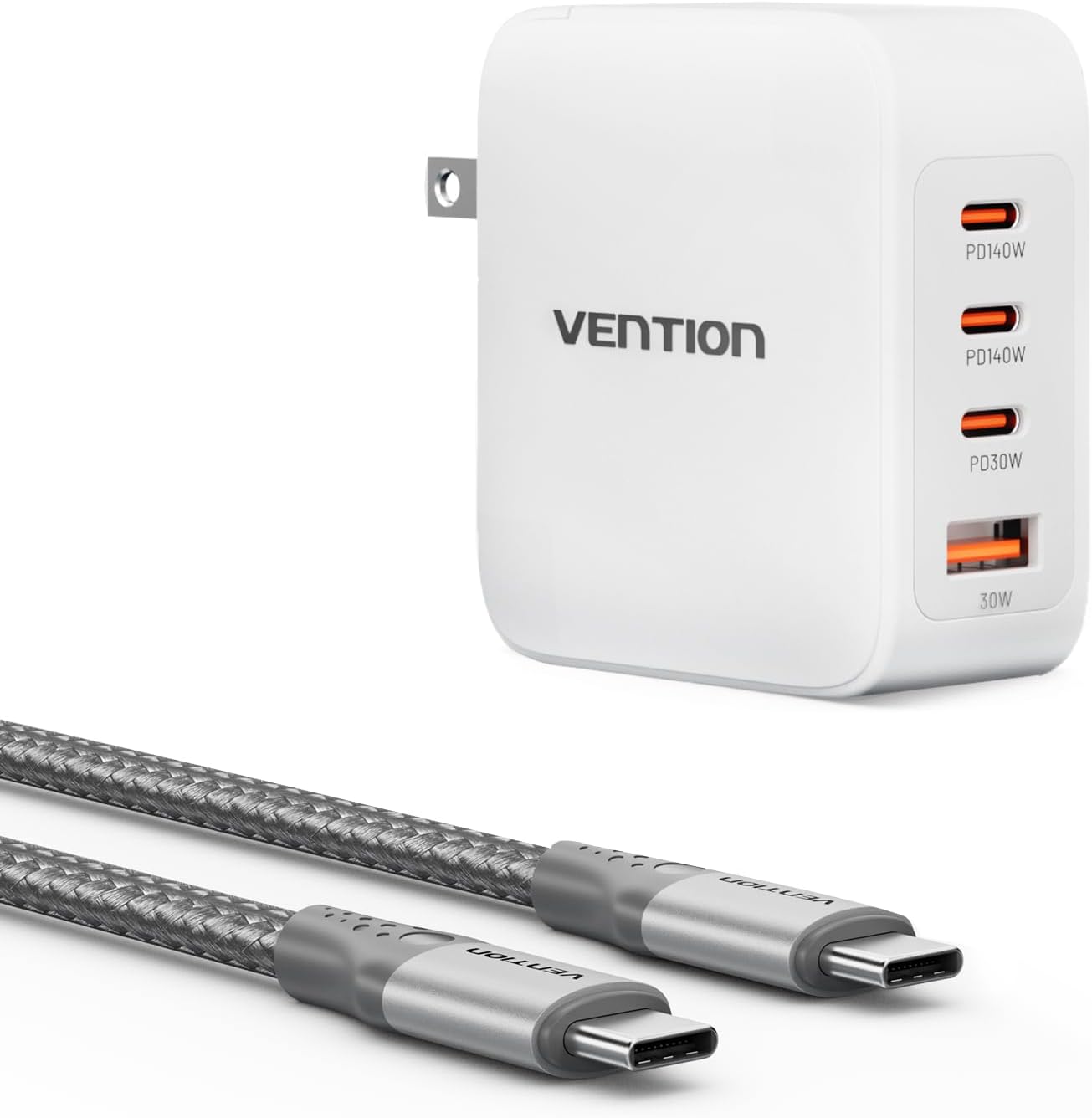 VENTION 140W MacBook Pro Charger, 140W USB C Charger 4-Ports Foldable GaN Charger for MacBook Pro 16''/14''/13'', MacBook Air 15'', iPhone 15/14/Pro max, Chromebook (White)