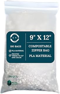 LEVX 9" X 12" Compostable Zipper Bags 2 Mil (Pack of 100) Translucent PLA Reclosable Storage Bags ASTM D6400 Certified Eco-Friendly Food Safe Resealable Bags
