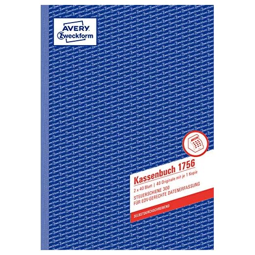 AVERY Zweckform 1756 Kassenbuch (A4, nach Steuerschiene 300, von Rechtsexperten geprüft, für Deutschland zur ordnungsgemäßen, kostengünstigen Buchführung, 2x40 Blatt) 5er Pack