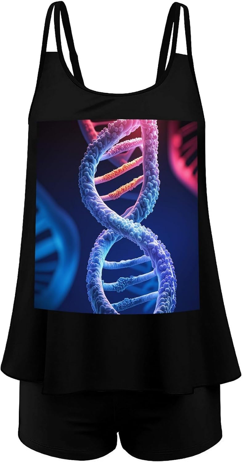 DNA Genetic Helix Tankini Swimsuits for Women Tummy Control Two Piece Bathing Suits Swim Tops with Boy Shorts