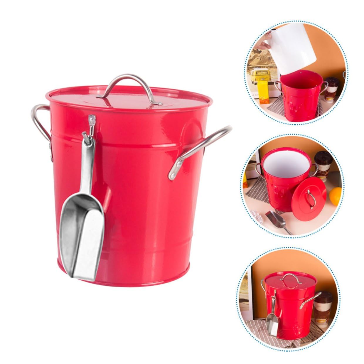 DOITOOL Seau à Glace Portable en Fer Ménager 3 L Rouge Vif Isolé Multifonctionnel pour Bar et Maison, Seau pour Congélateur Adapté aux Fêtes et Restaurants