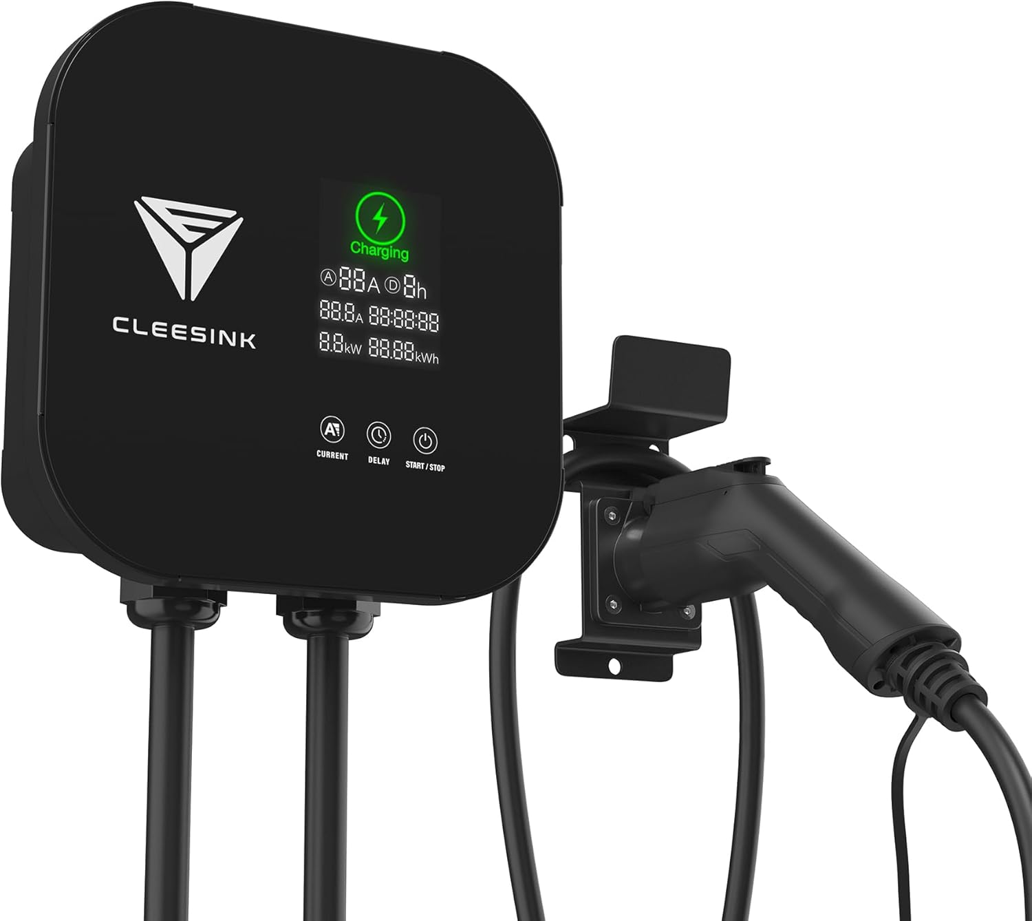 CLEESINK Level 2 EV Charger, 40A 240V Indoor/Outdoor Electric Vehicle Charging Station, NEMA 14-50, 23ft Cable UL Listed Home Electric Car Universal Wall Charger EVSE, Settable Amps & Time, Black