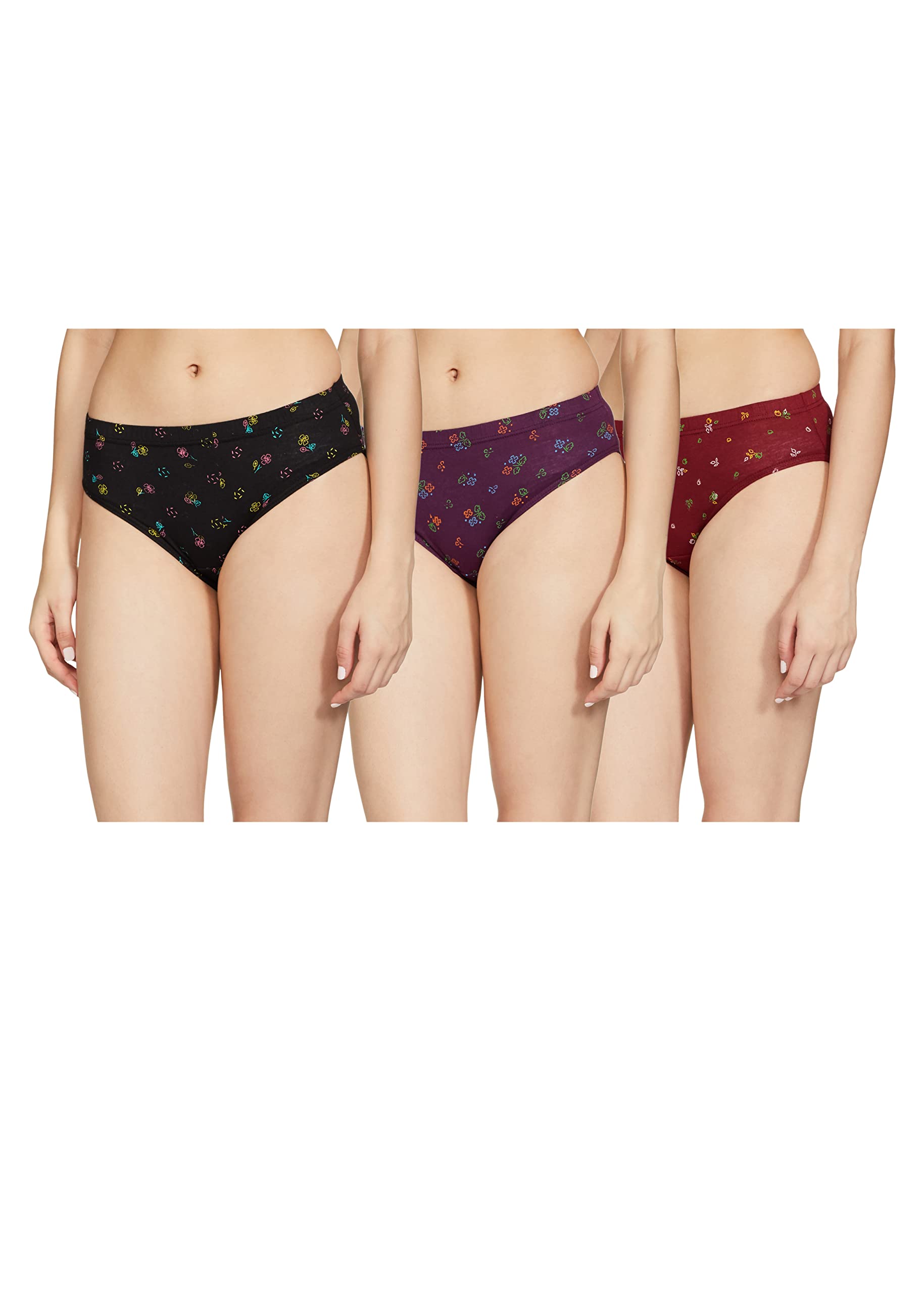 RupaCoblue 100% Cotton Printed Panties for Women (Pack of 3), Multicolour, 85 CM