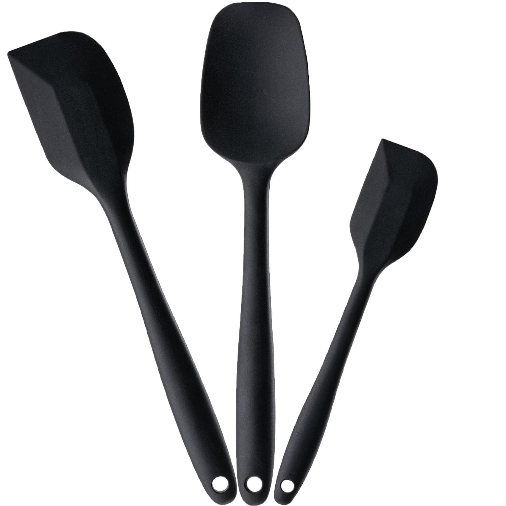 V-Kitpater Silicone Spatula Set for Cooking Baking and Mixing, Food Grade Rubber Spatulas, High Heat Resistant for Nonstick Cookware, Dishwasher Safe BPA-Free, Black Kitchen Utensils, Pack of 3