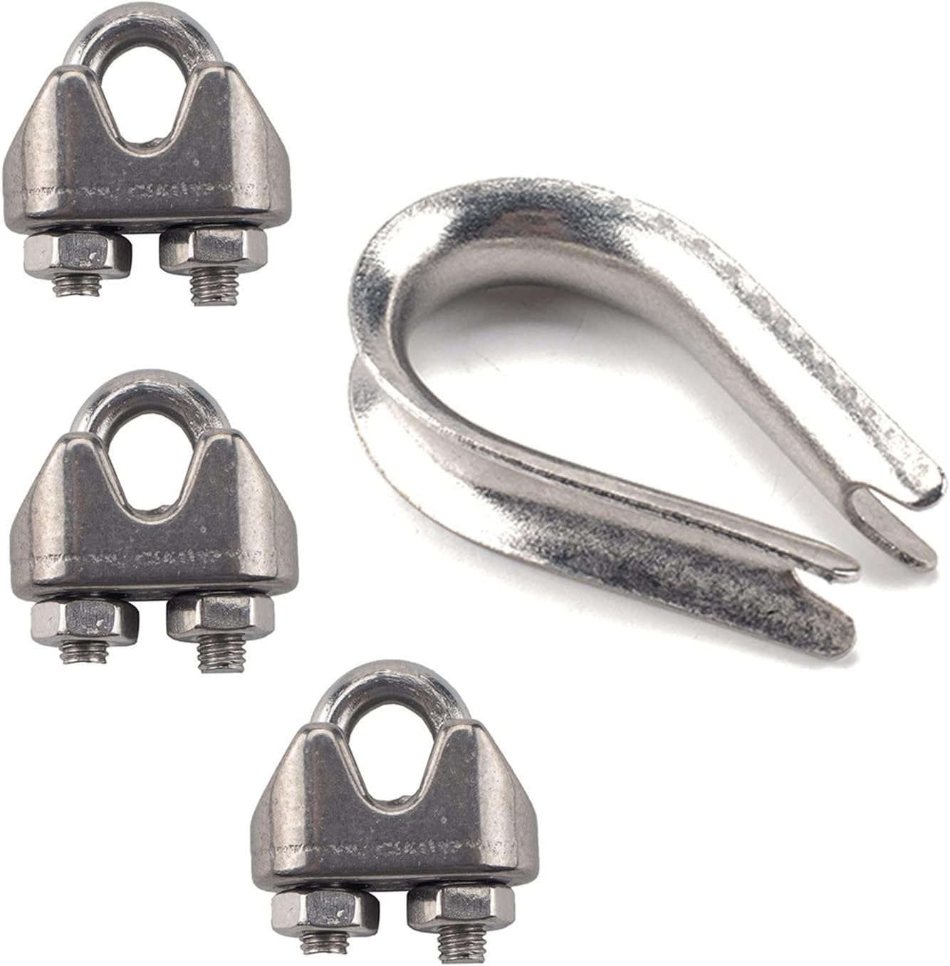 32 Boxes-M3 Stainless Steel 304 Steel Wire Rope Chuck with M6 Triangle Ring and Heart Ring