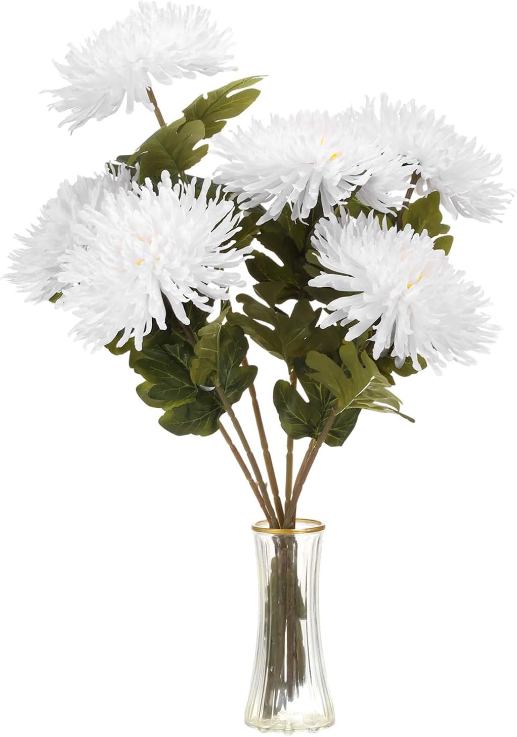 HARFINGTON 6pcs Artificial Chrysanthemum Flowers Faux Chrysanthemum Flowers Bouquet Fake Mum Flower for Home Garden Wedding Party Decoration, White