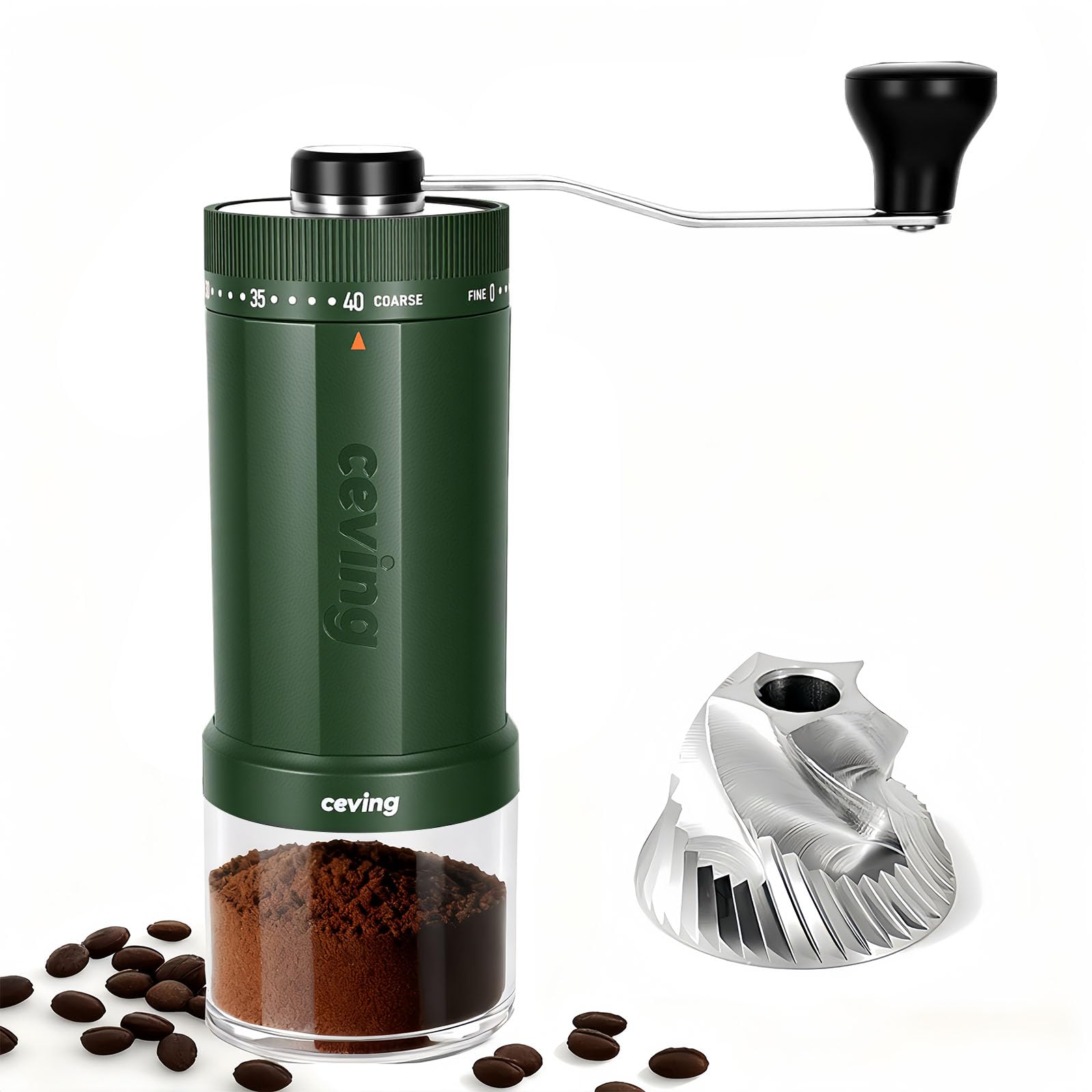 World's First 60g Large Capacity Manual Coffee Grinder, Portable Hand Coffee Bean Mill with 40 Adjustable Settings, Stainless Steel Burr Grinder for Pour Over, Camping, Travel, Gift (Forest Green)