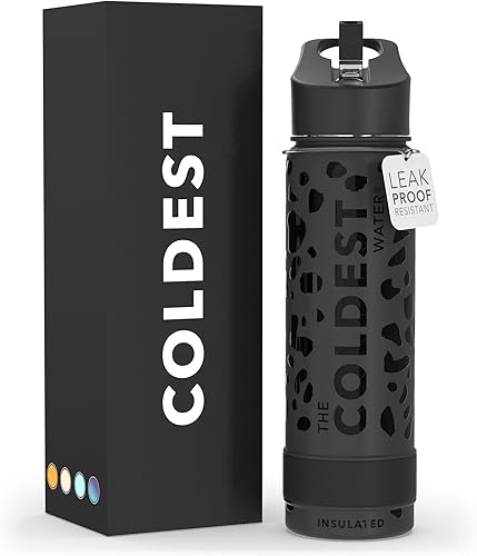 Miniatura 111 de Coldest - Botella de agua deportiva con tapa con popote y asa, a prueba de fugas, de acero inoxidable con aislamiento al vacío de doble pared,