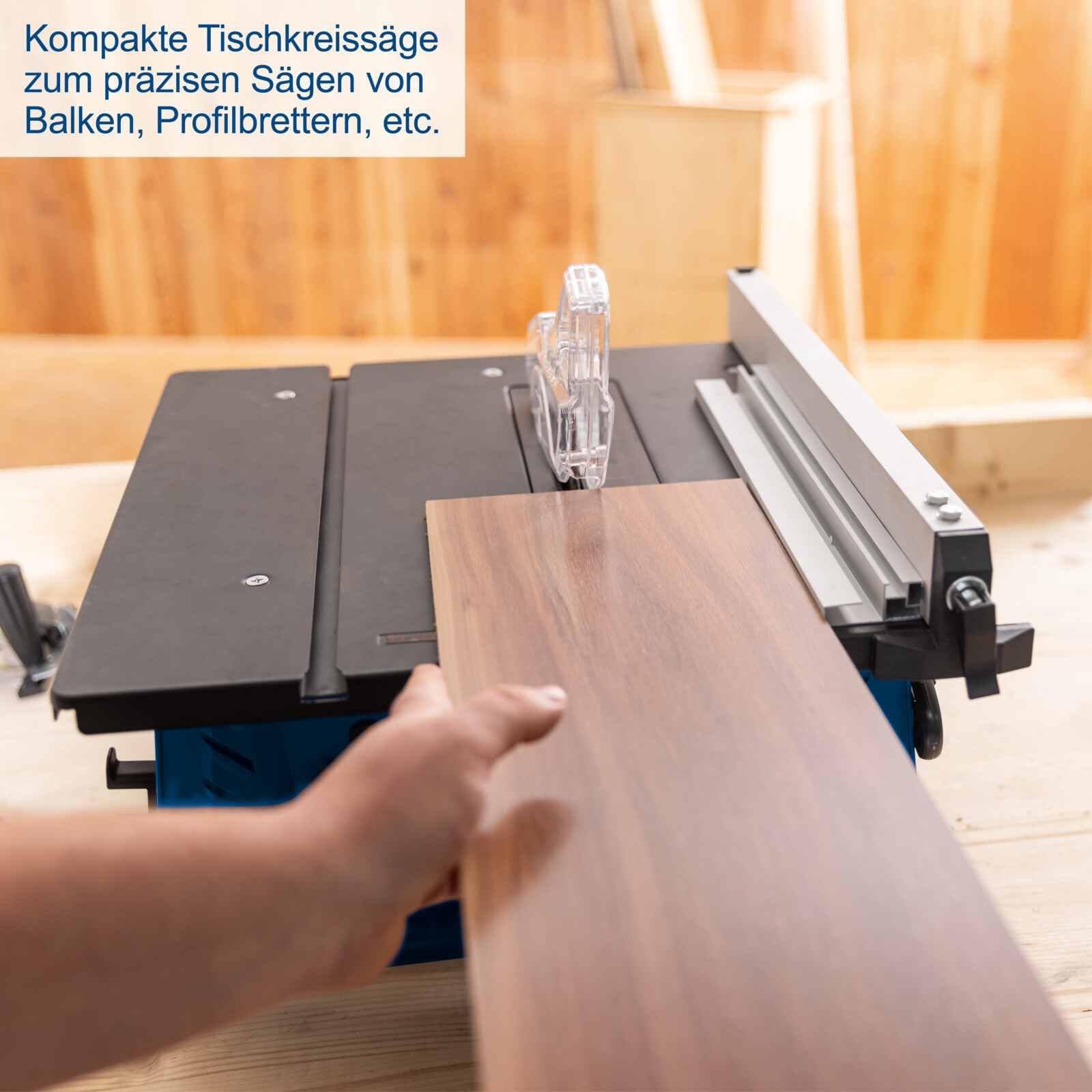 Compact table saw in use for precise cuts