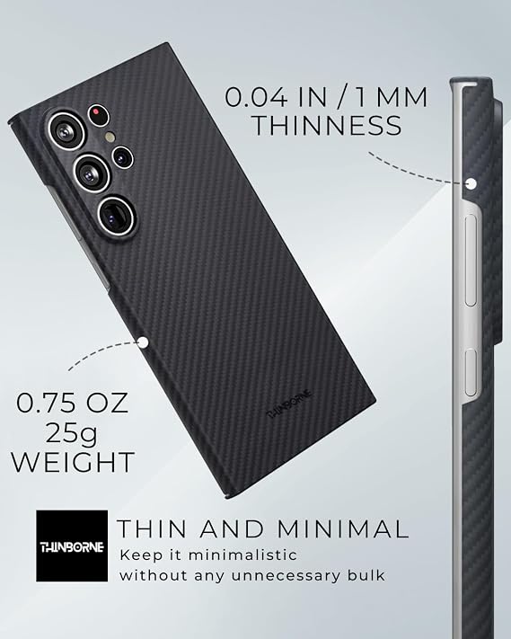 Samsung Galaxy S24 Ultra Phone Case, Thinborne 600D Aramid Fiber Magnetic Charging Ultra Thin & Lightweight Premium Carbon Feel Minimalist American Brand