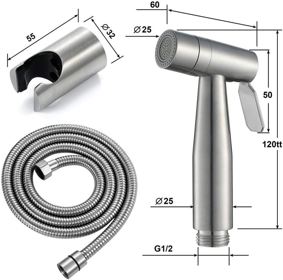 Sprayer Kit Hand Held ShowerTap Spray - Function Spray Gun Set Stainless Steel Brushed Faucet Toilet Flusher Wall Mounted