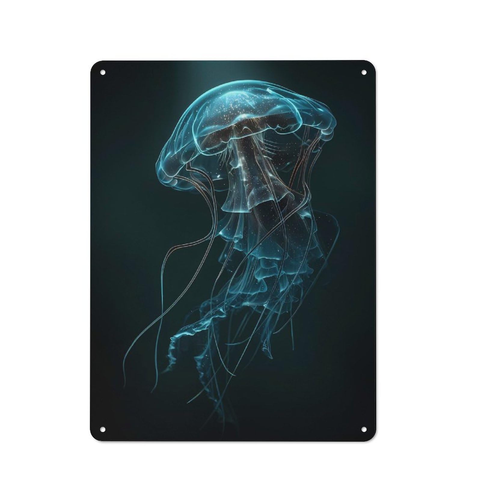Junmoney Style Glowing Jellyfish In Dark Water Decorative Metal Plaque, Small Wall Accent For Workshop, Shed And Game Room, 40X30cm