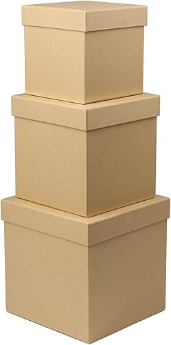 Cajas de regalo cuadradas con tapas, juego de 3 cajas de regalo marrones, cajas de regalo de varios tamaños, cajas de regalo para regalos de