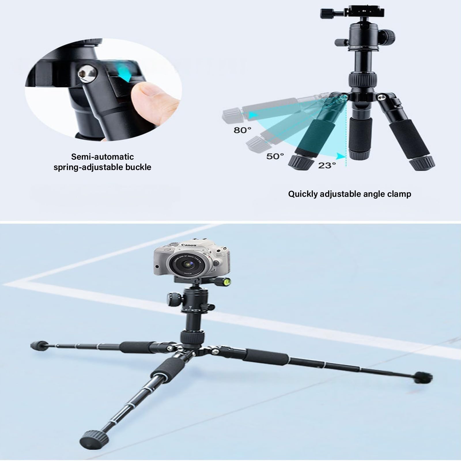 Treppiede regolabile in lega di alluminio con piastra a sgancio rapido e gambe retrattili per stabile e flessibile treppiede leggero per fotocamera e smartphone