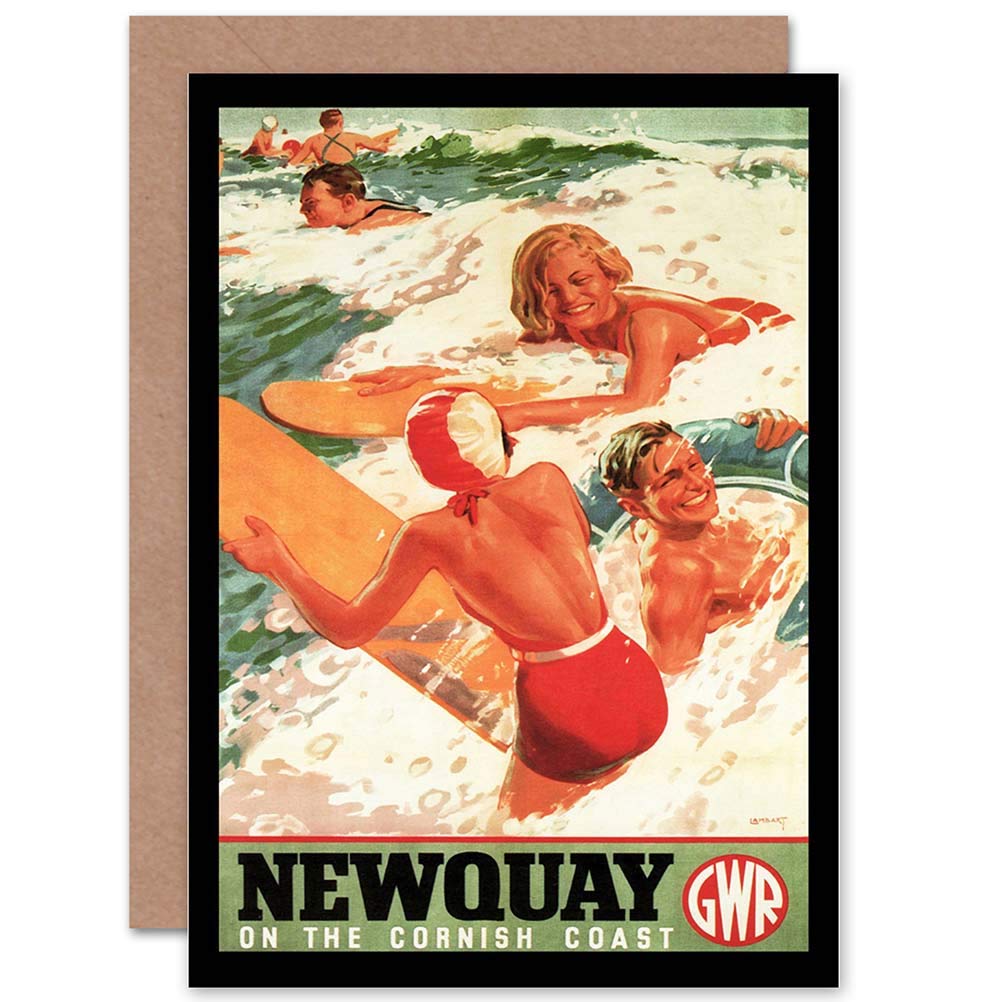 Wee Blue Coo Blue Wee Coo Travel Newquay Corwall Gwr Rail Surf Sea Uk Ad Blank Greetings Card
