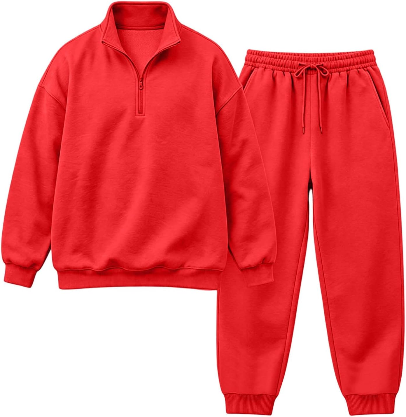 Men's Half Zip Sweatshirt Set Layered Hem Jogger Pants Tracksuit