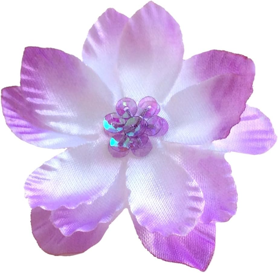 Cuteque International 6-Piece Satin Gladiola Flower with Matching Color Sequin Clusters Sewn in Center, 2.25-Inch, Lavender