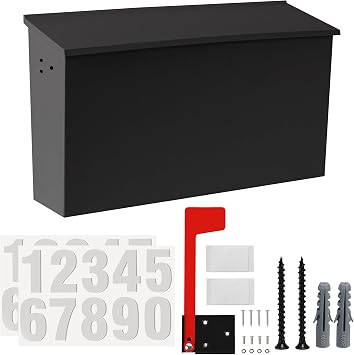 TonGass Metal Wall Mounted Mailbox with Flag and Number Stickers