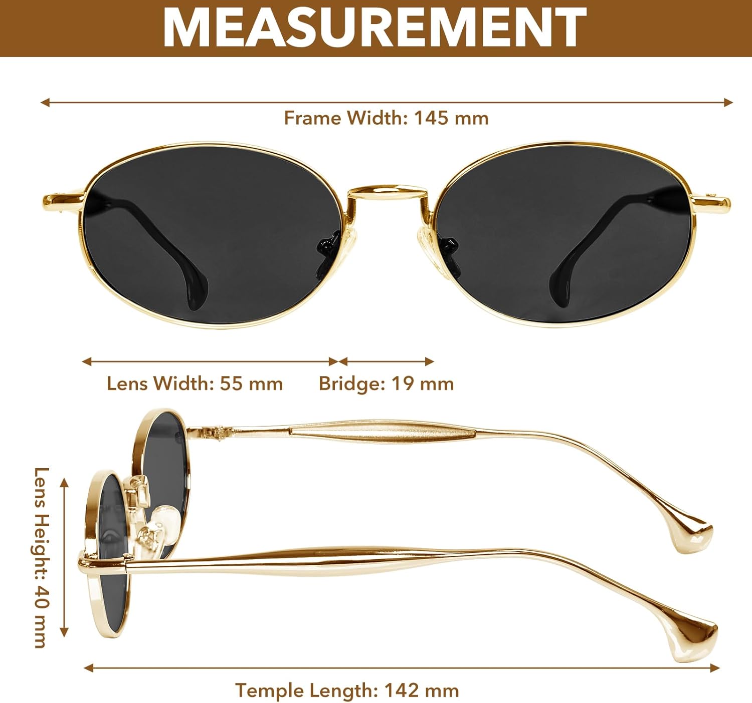 Retro Oval Sunglasses for Women Men UV400 Protection Trendy Metal Frame Sun Glasses with Unique Temple Design - Image 4