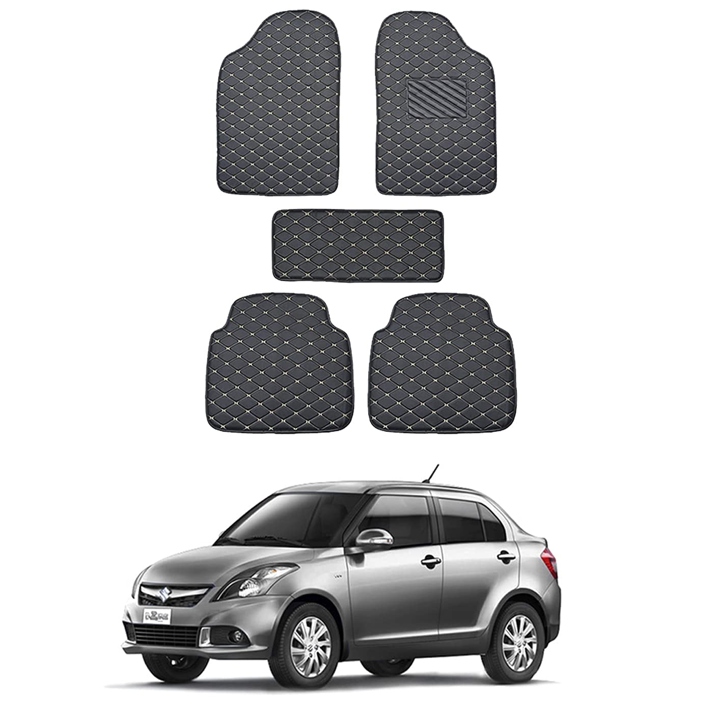 Rkpsp Leather 5D Car Floor Mats for Dzire 2015 (Black) Pack of 1