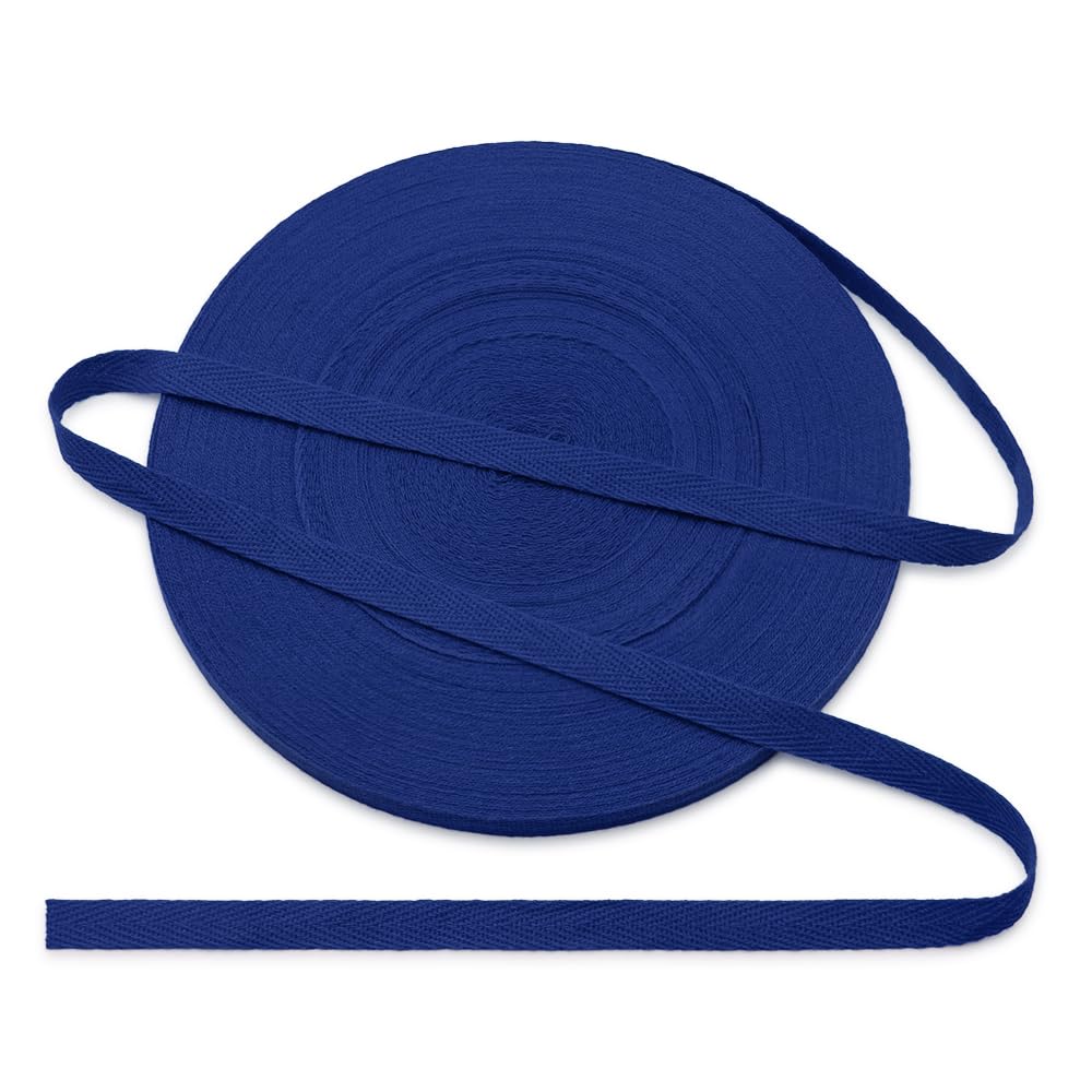 Jamsinmu Cotton Bias Binding Tape 10 mm, Herringbone Tape Cotton Tape with Herringbone Pattern, Cotton Strap Tape 10 mm, Cotton Ribbon 1 cm, Blue C101, 45 Yards