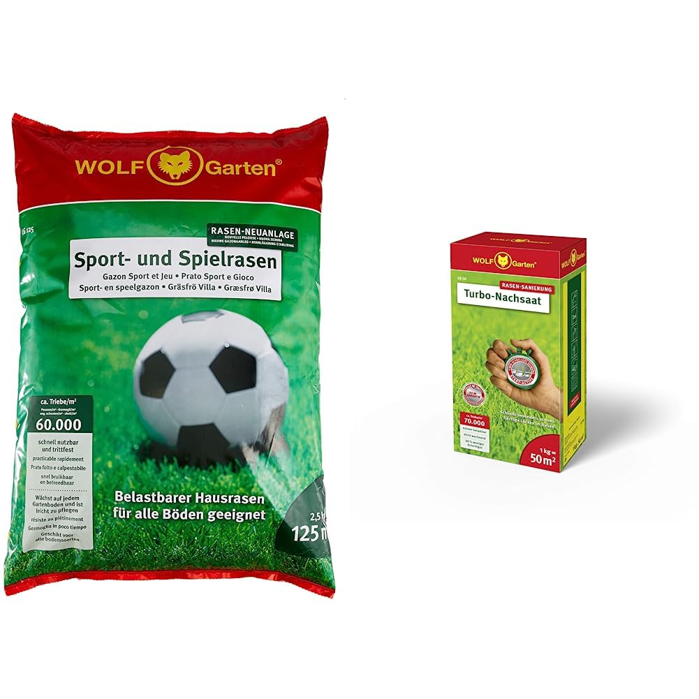 WOLF-Garten - Sport- und Spiel-Rasen, 125 m²; 3825020 & Turbo-Nachsaat LR 50; 3826030