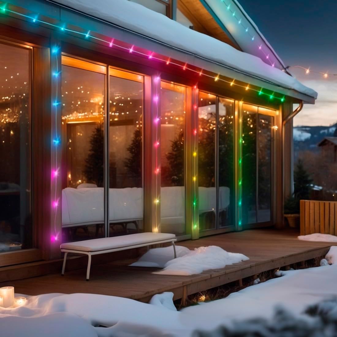Hama LED String Lights Connected (WiFi, RVBIC, IP65, Outdoor, Alexa Voice Control, Google Assitant and Apple Siri, 100 x LED, 10m), Multi-Color